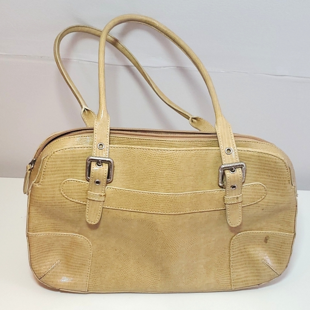 MX Faux Reptile Tan Medium-size Vintage Shoulder bag, 2 Handles, Floral Lining
